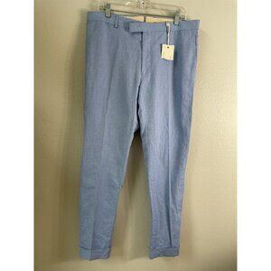 NEW GANT Mens 52 Lightweight‎ Summer Twill Trousers Blue Linen Blend Dress Pants